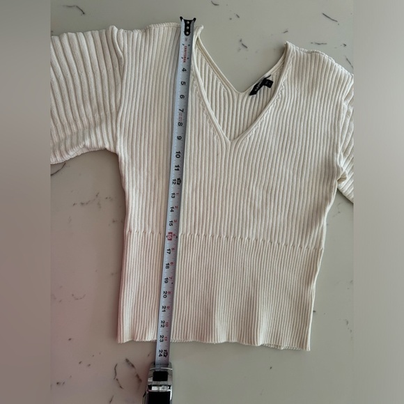 Express Ribbed Puff Sleeved Cream Sweater - Picture 6 of 6
